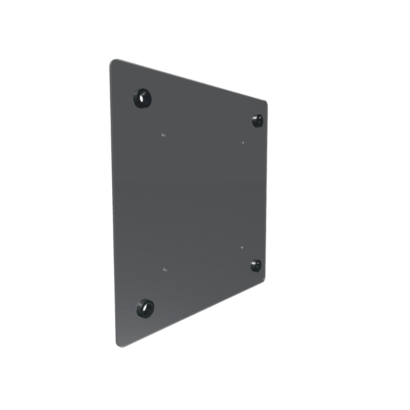 A steel plate with four self-clinching fasteners pressed into its corners